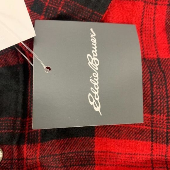 Eddie Bauer Mens XL Red & Black Plaid 100% Cotton Button-Down Shirt - Picture 9 of 10
